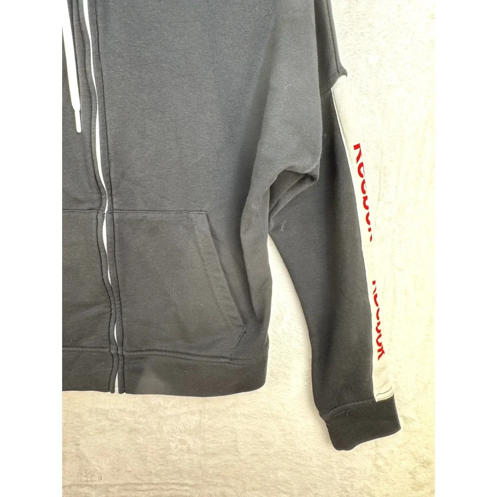 Reebok Womens Full Zip Hoodie Black Logo Side Stripe Drop Shoulder Medium M - Picture 7 of 7